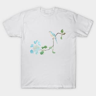 blue hydrangea and blue birds watercolor T-Shirt